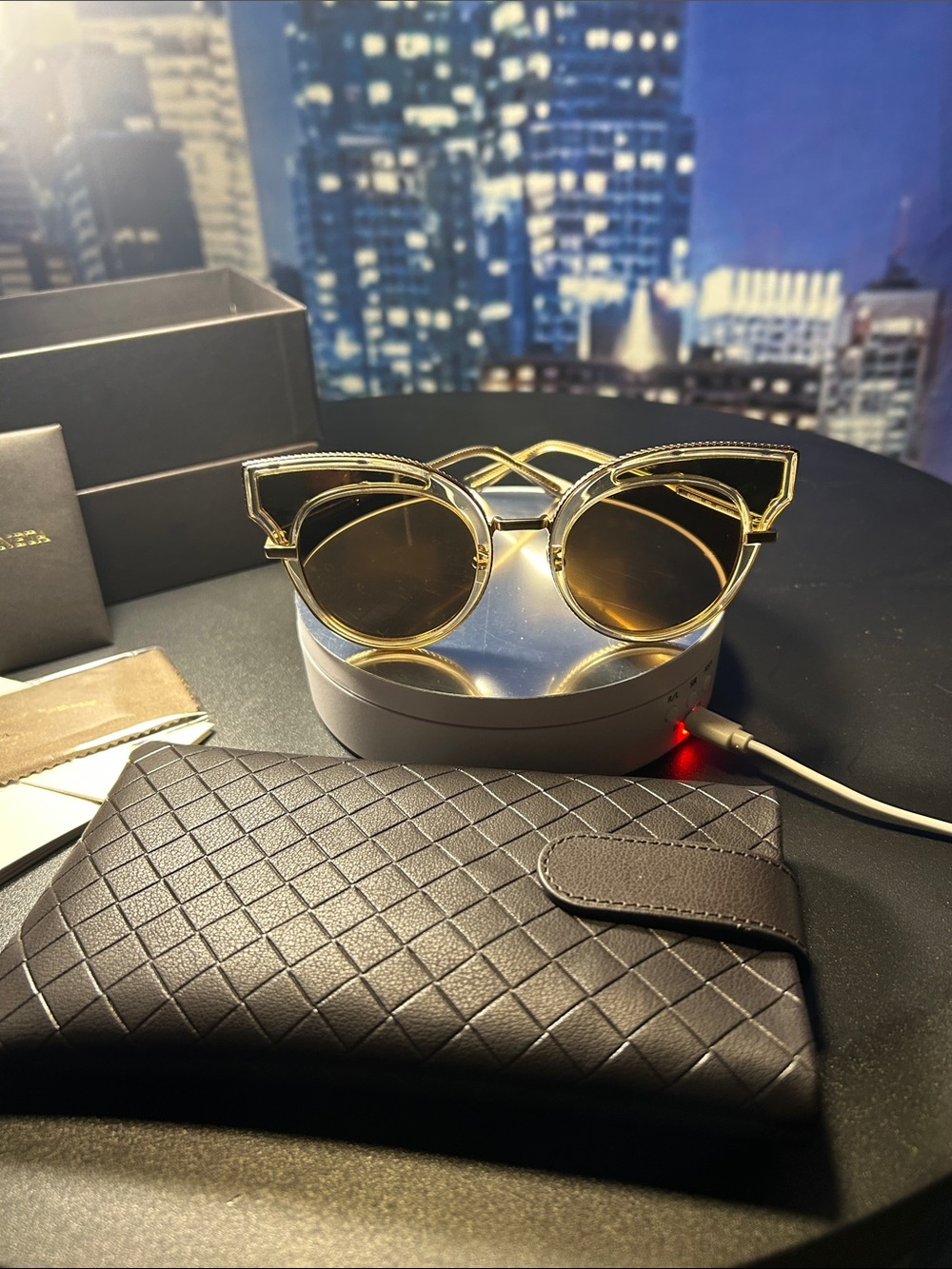 Bottega Veneta Gold Frame Sunglasses with Brown Lenses - Picture 3 of 8